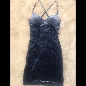 G BY GUESS BLUE VELVET DRESS XS NWT